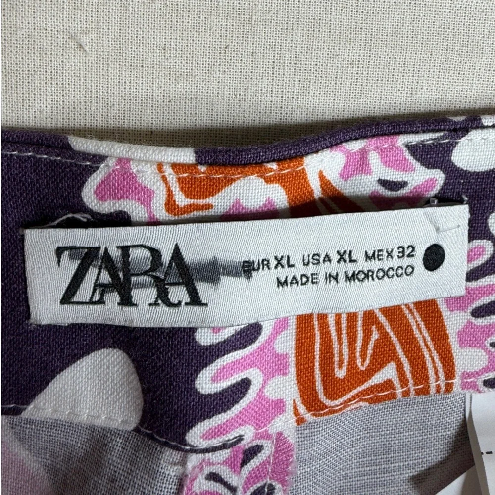 Zara Paisley Print Linen Blend Palazzo Pants size XL‎ Black/Pink/White